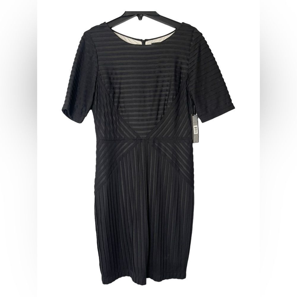 Sophisticated Black Pleated Sheath Dress by Tahari